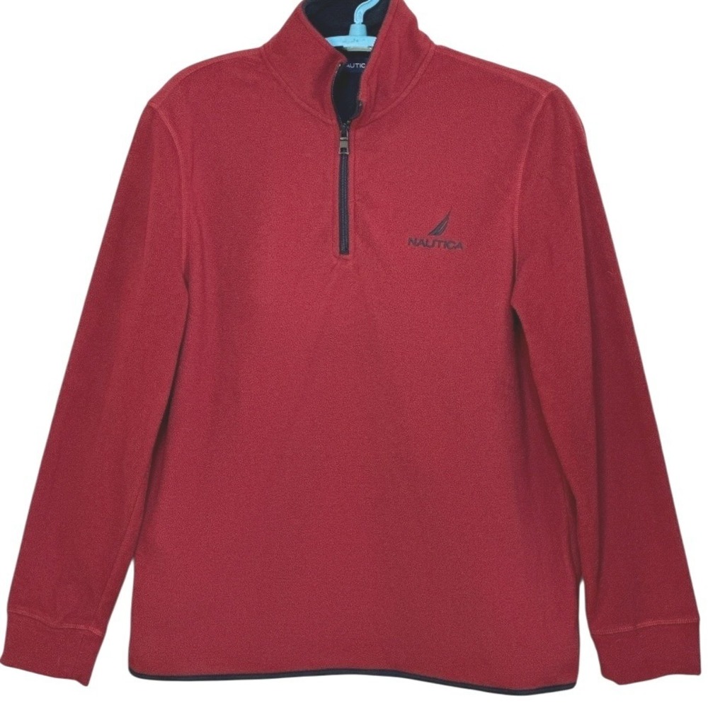 Nautica Mens Red Fleece 1/4 Zip Pullover Sweater Yachting Outerwear Athleisure L